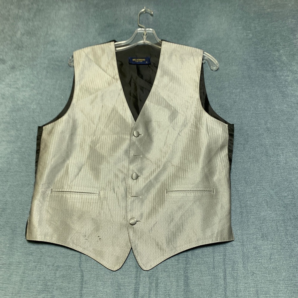 Mel Howard New York Vest Mens Small Gray Houndstooth Single Breasted Tie Waist